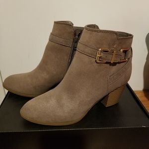 Express faux suede buckle ankle boots